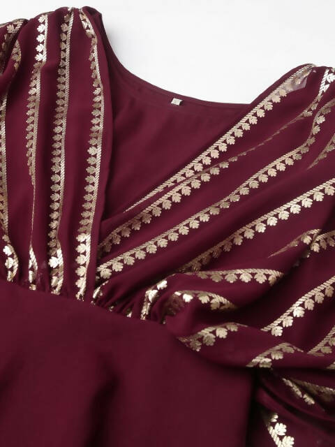 FIORRA Women's Wine Poly Crepe A-Line Kurta Set 