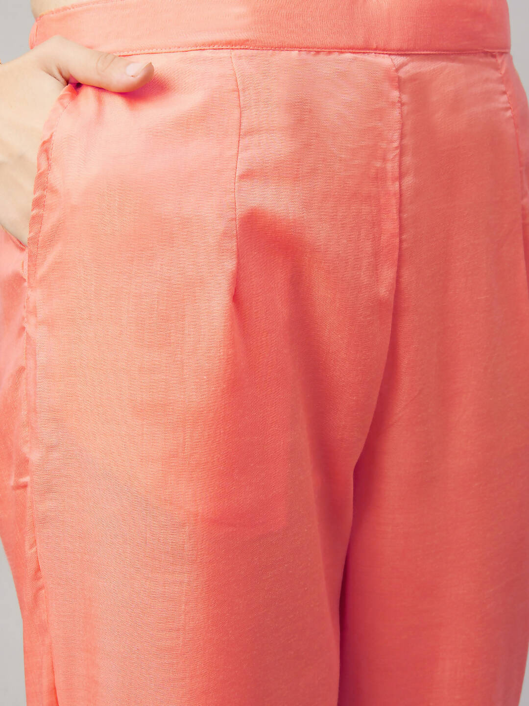 Peach Organza Embroidered Kurta with Bottom & Dupatta - Salimar
