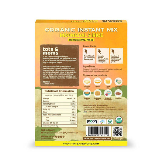 Tots and Moms Organic Moongdal & Rice Instant Mix - Grab2buy