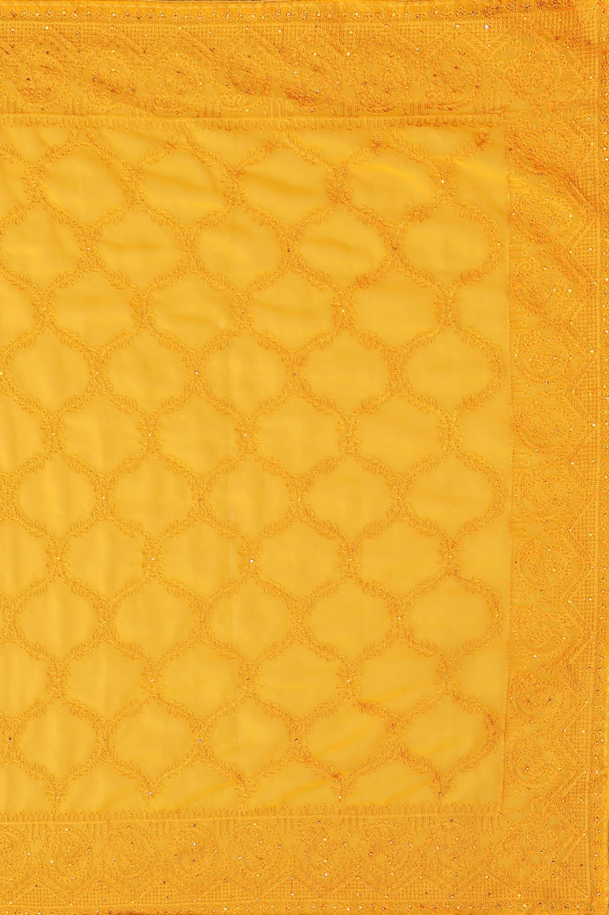 Mustard Georgette Embroidered and Stone Work Saree with Unstitched Blouse Piece - Roozal