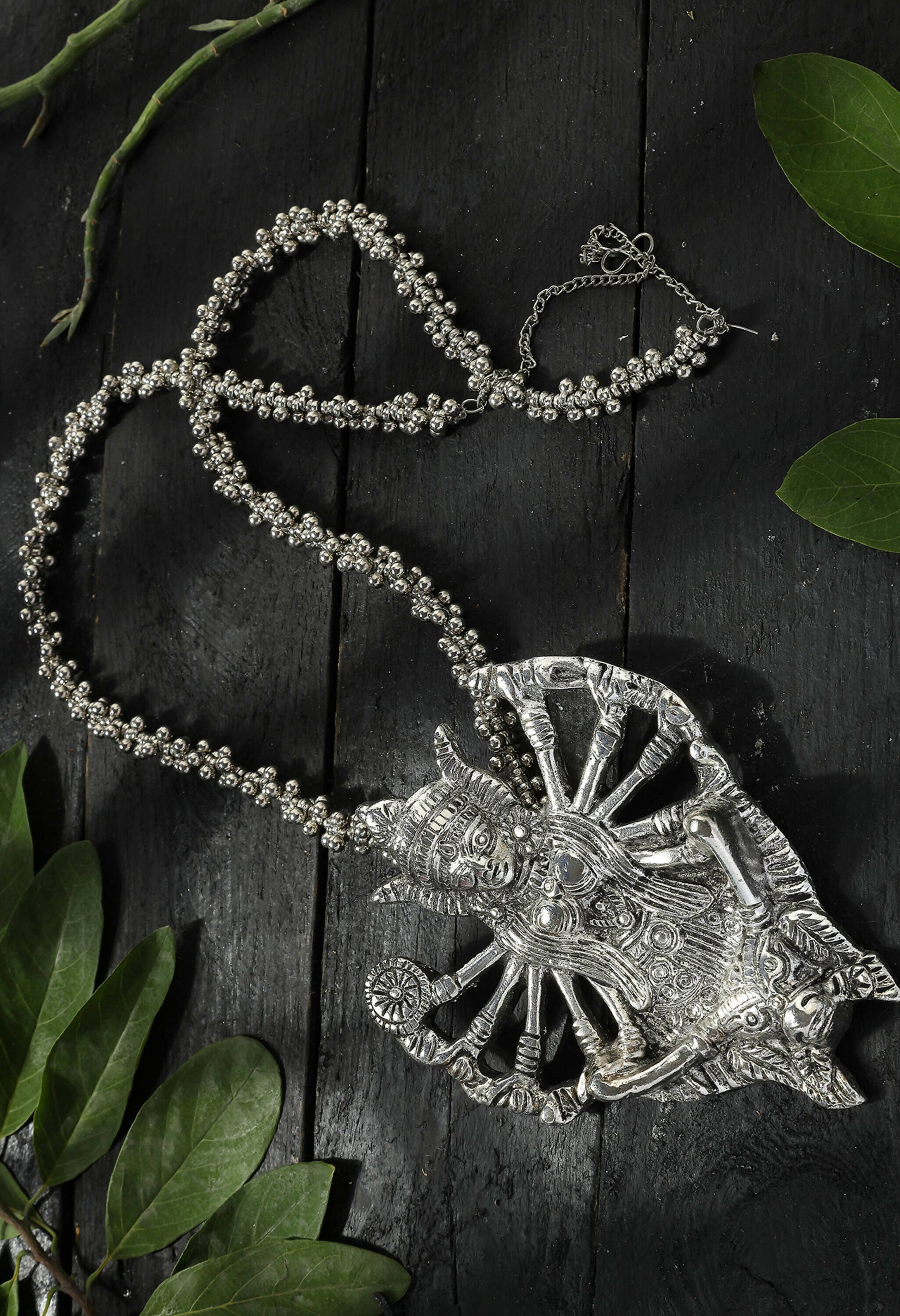 Mominos Fashion Johar Kamal Silver-Plated Brass Finish Kaali Mata Long Neckalce Combo Set For Women - Grab2buy