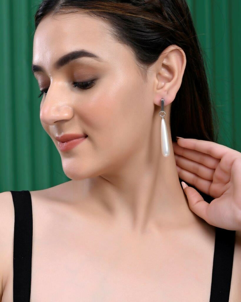 VOJ Set Of 2 Korean Drop Earrings - Gold Plated and Silver Plated With White Pearl - Grab2buy