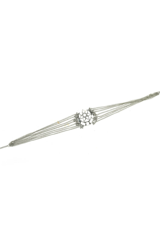 Mominos Fashion Johar Kamal Silver-Plated Brass Finish Mirror Work Choker For Women - Grab2buy