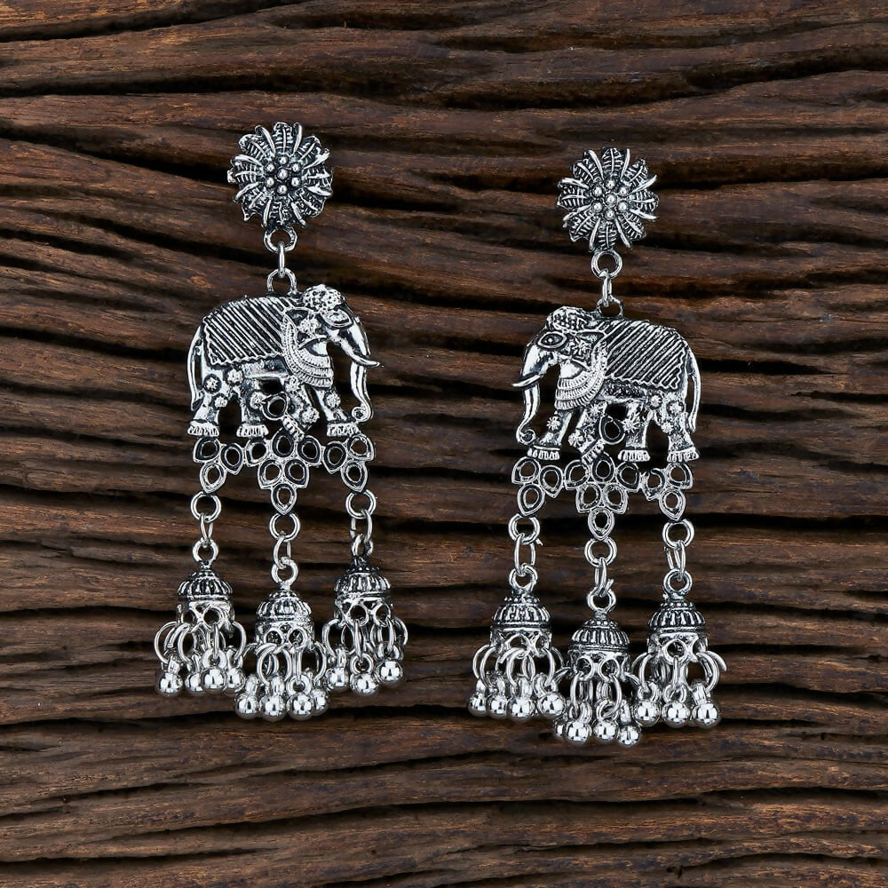 Joban Fashion Women Silver Black Oxidised Earrings 