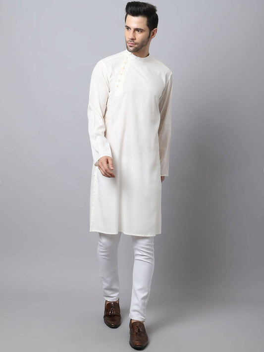 Even Apparels White Pure Cotton Men's Kurta With Side Placket 