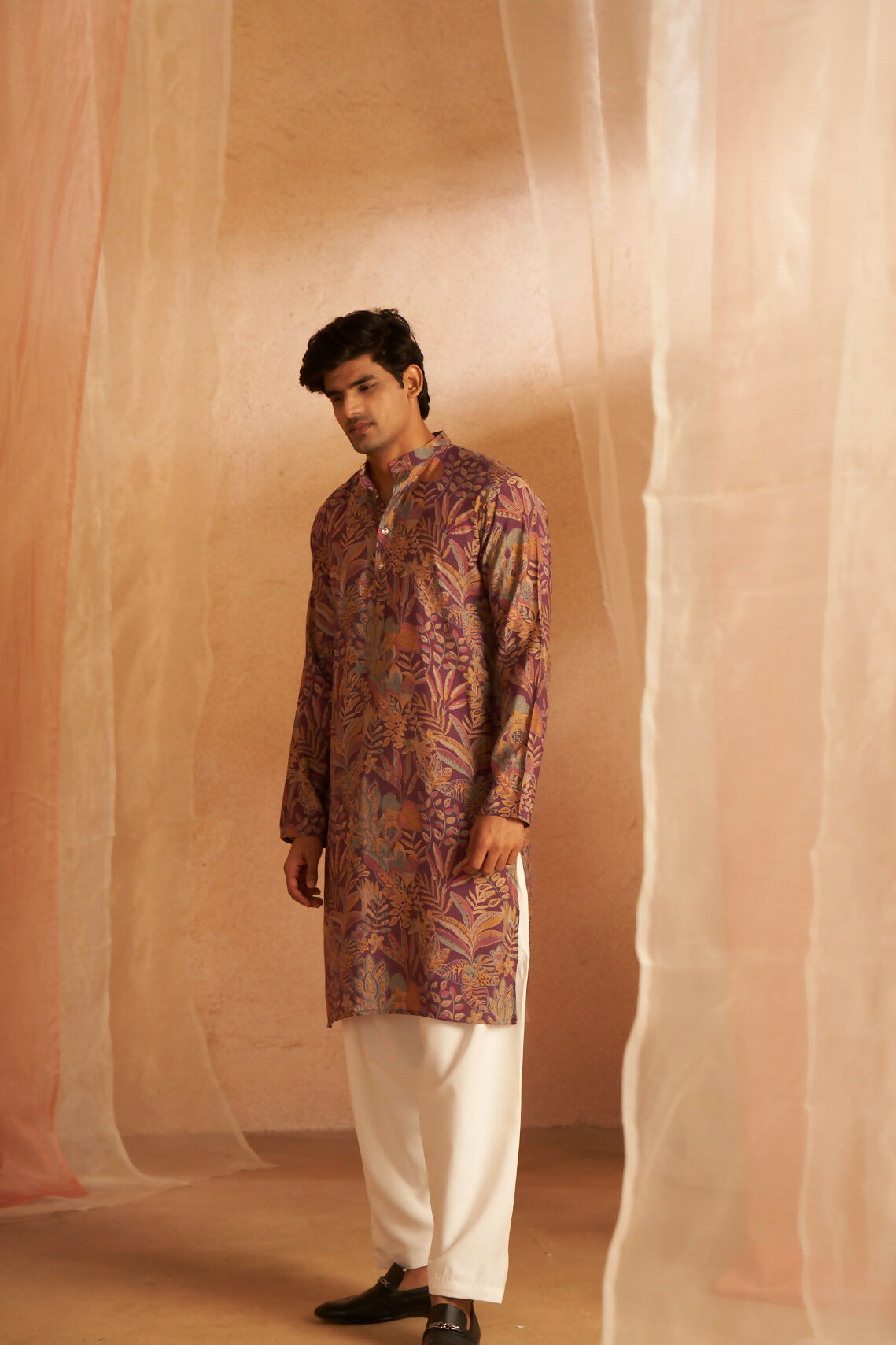 Purple Modal Silk Designer Printed Men's Kurta Set - Mahotsav