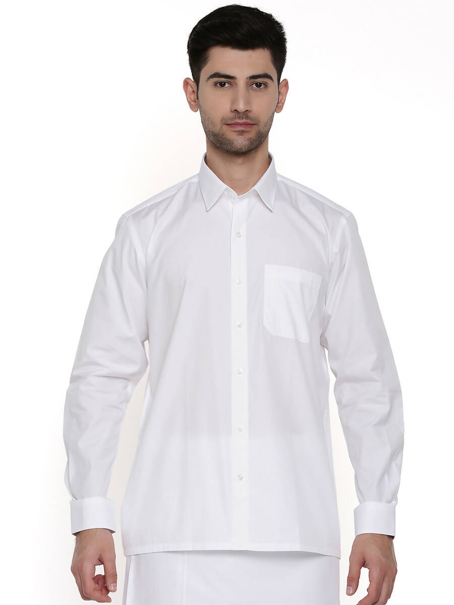 Ramraj Cotton Mens Full Sleeve Formal 100 % Cotton White Shirt 