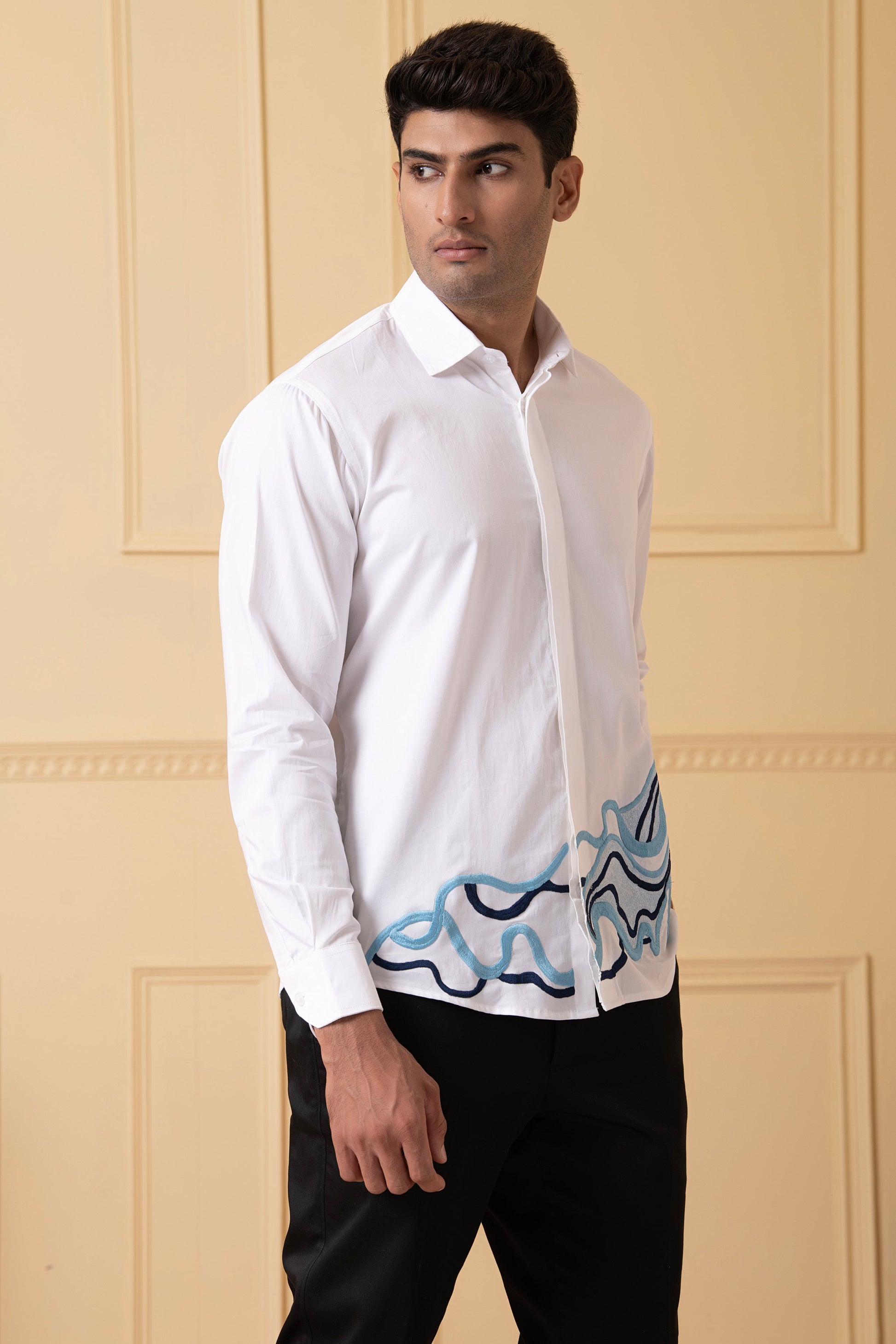 Cloud Lines Thread Embroidery Shirt by Hilo Design