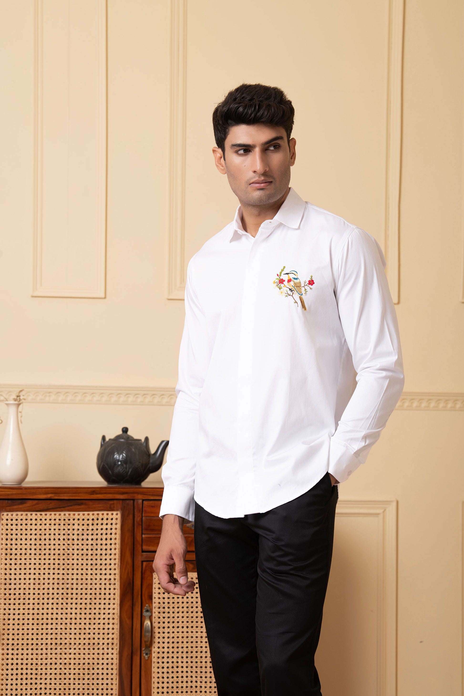 Bird And Stem Embroidery Shirt by Hilo Design