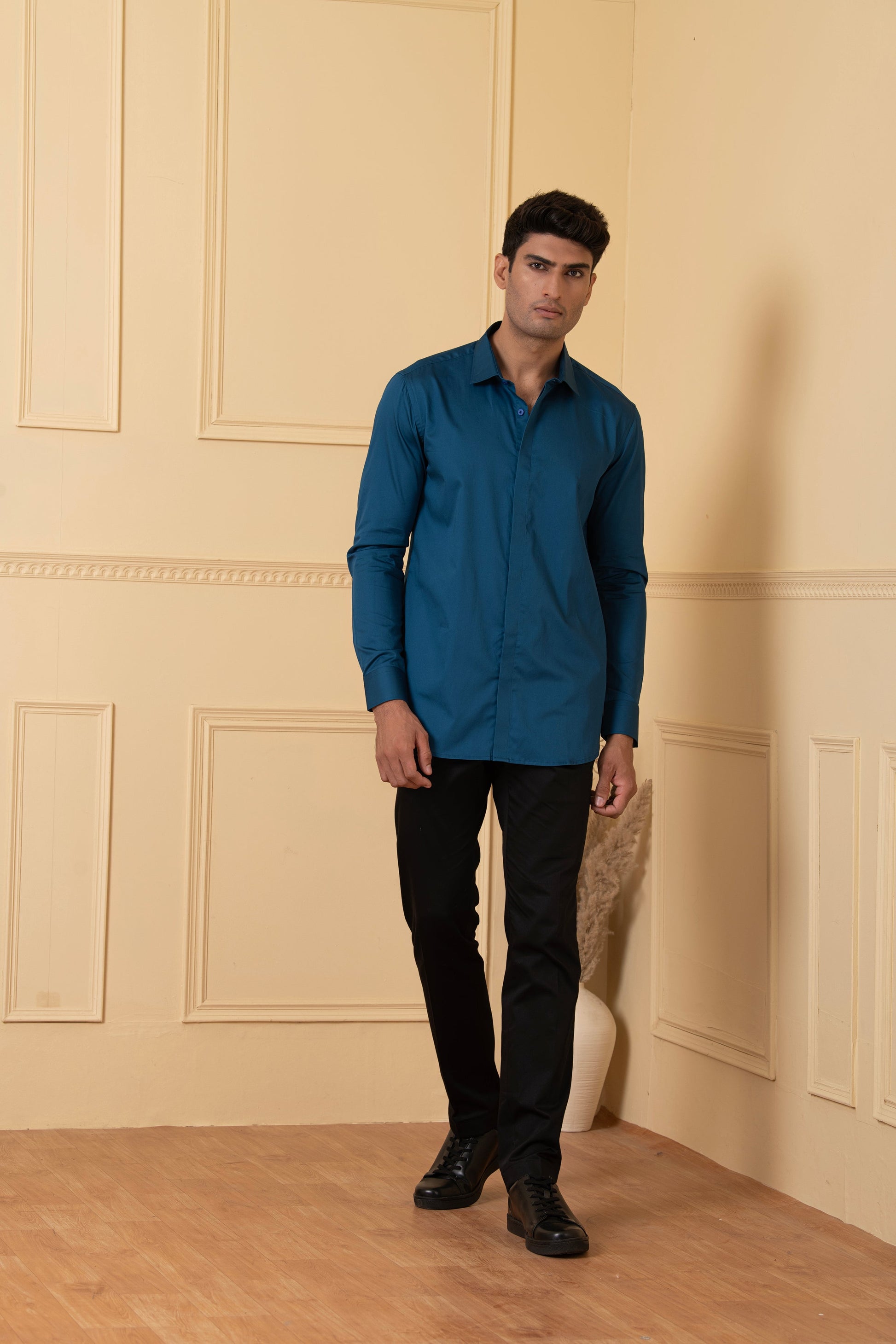 Solid Teal Blue Plain Shirt by Hilo Design