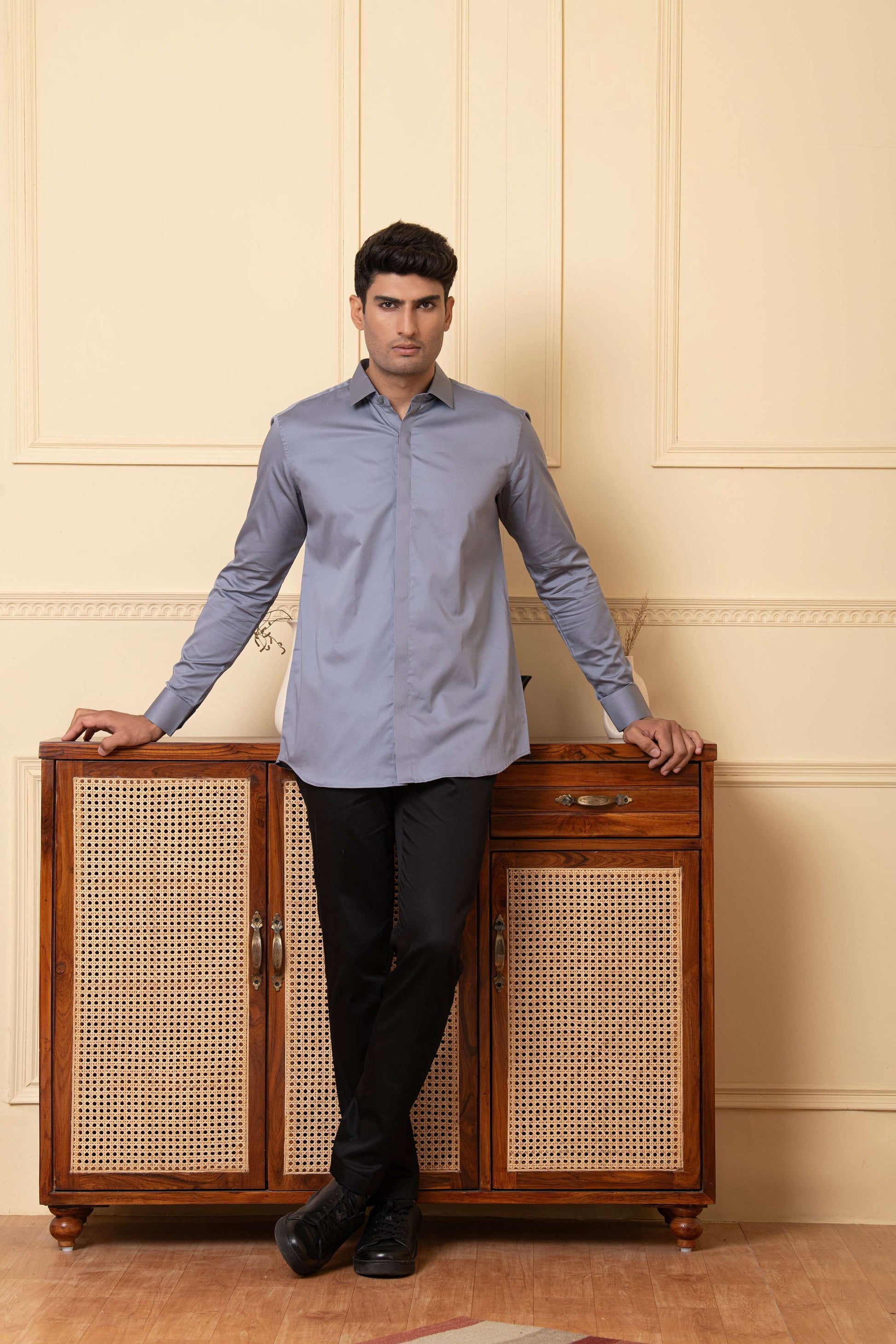 Solid Grey Plain Shirt by Hilo Design