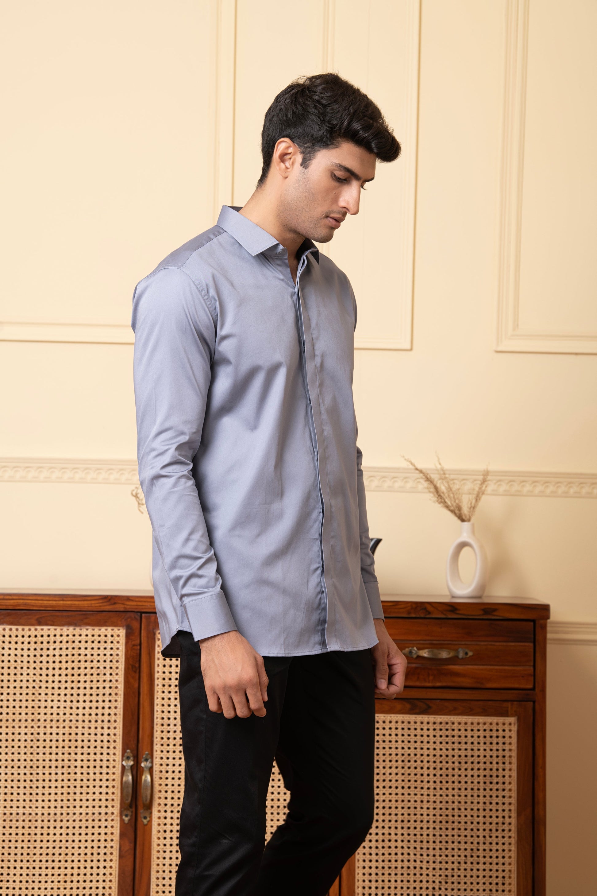 Solid Grey Plain Shirt by Hilo Design