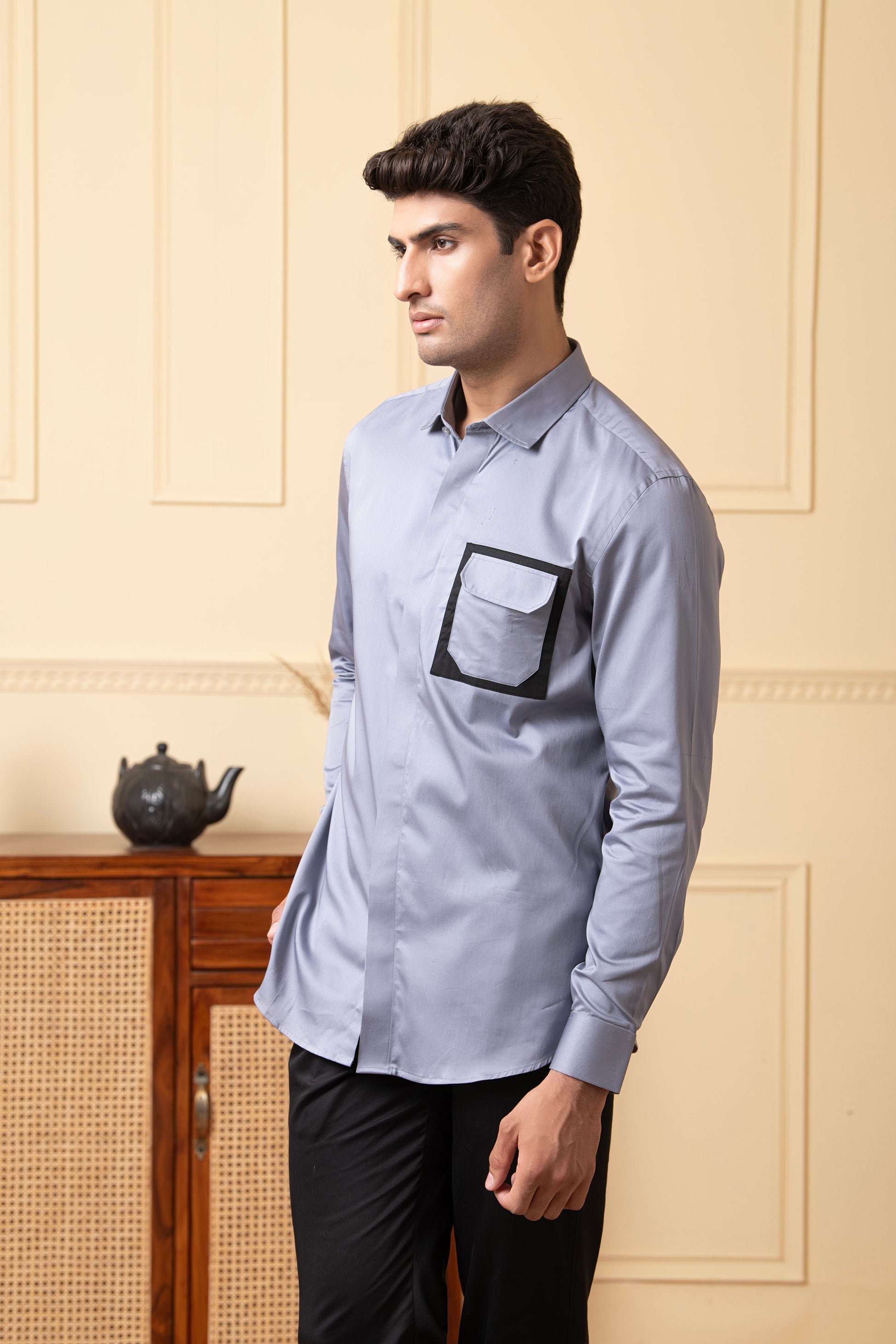Black Shirt With Grey And White Patch by Hilo Design