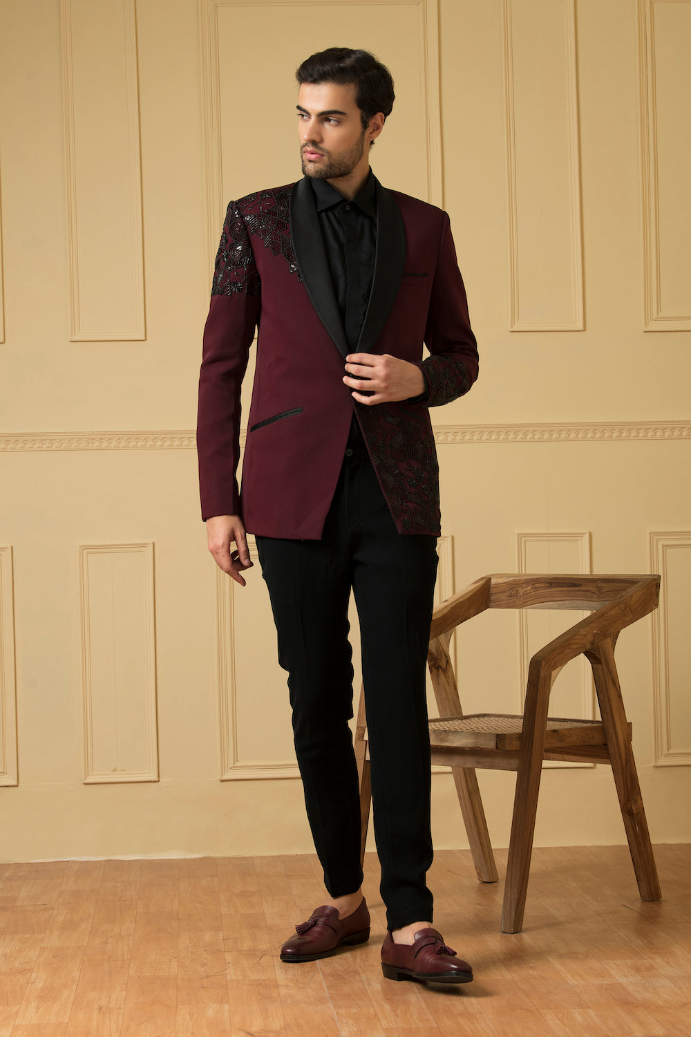 Maroon Beads Blazer by Hilo Design