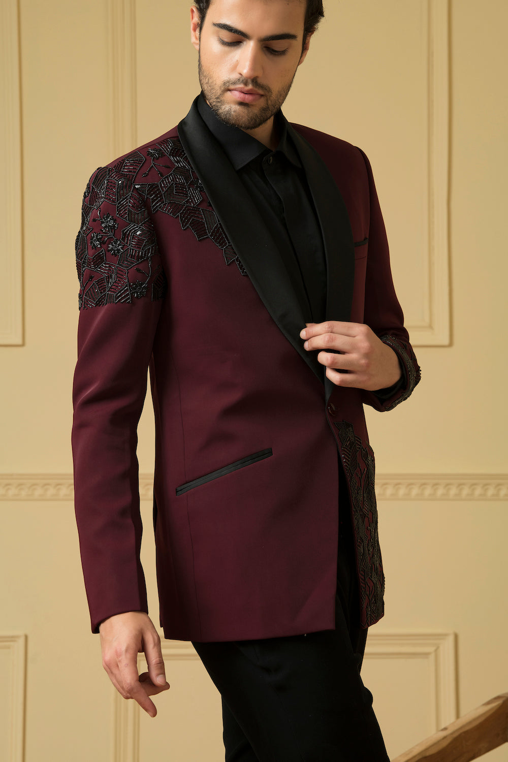 Maroon Beads Blazer by Hilo Design