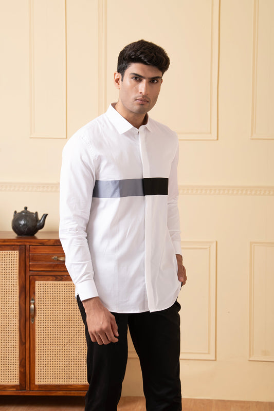 White Shirt With Grey And Black Horizontal Strip by Hilo Design  Grab2Buy Hilo Design Grab2Buy