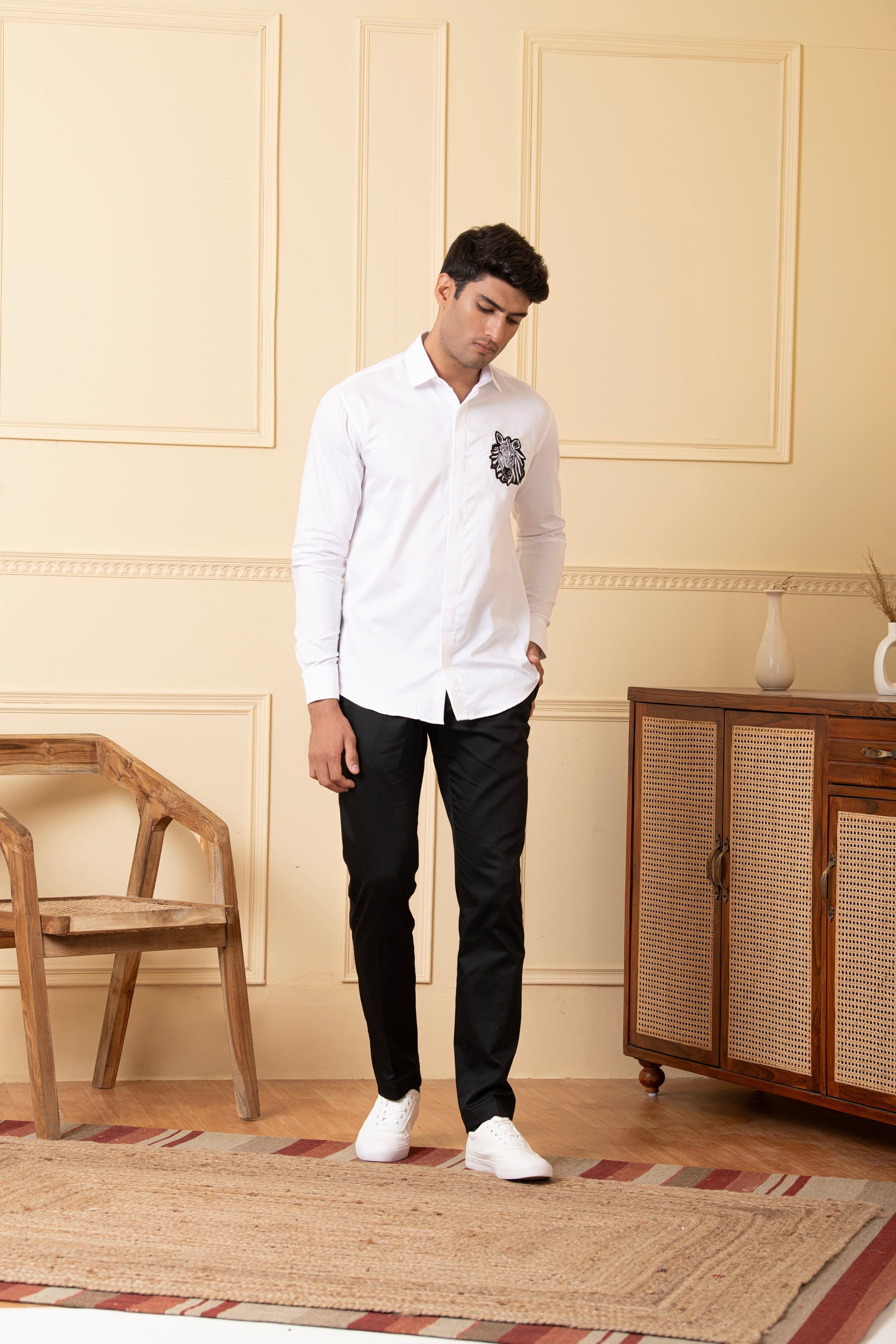 Zebra Embroidery White Shirt by Hilo Design  Grab2Buy Hilo Design Grab2Buy