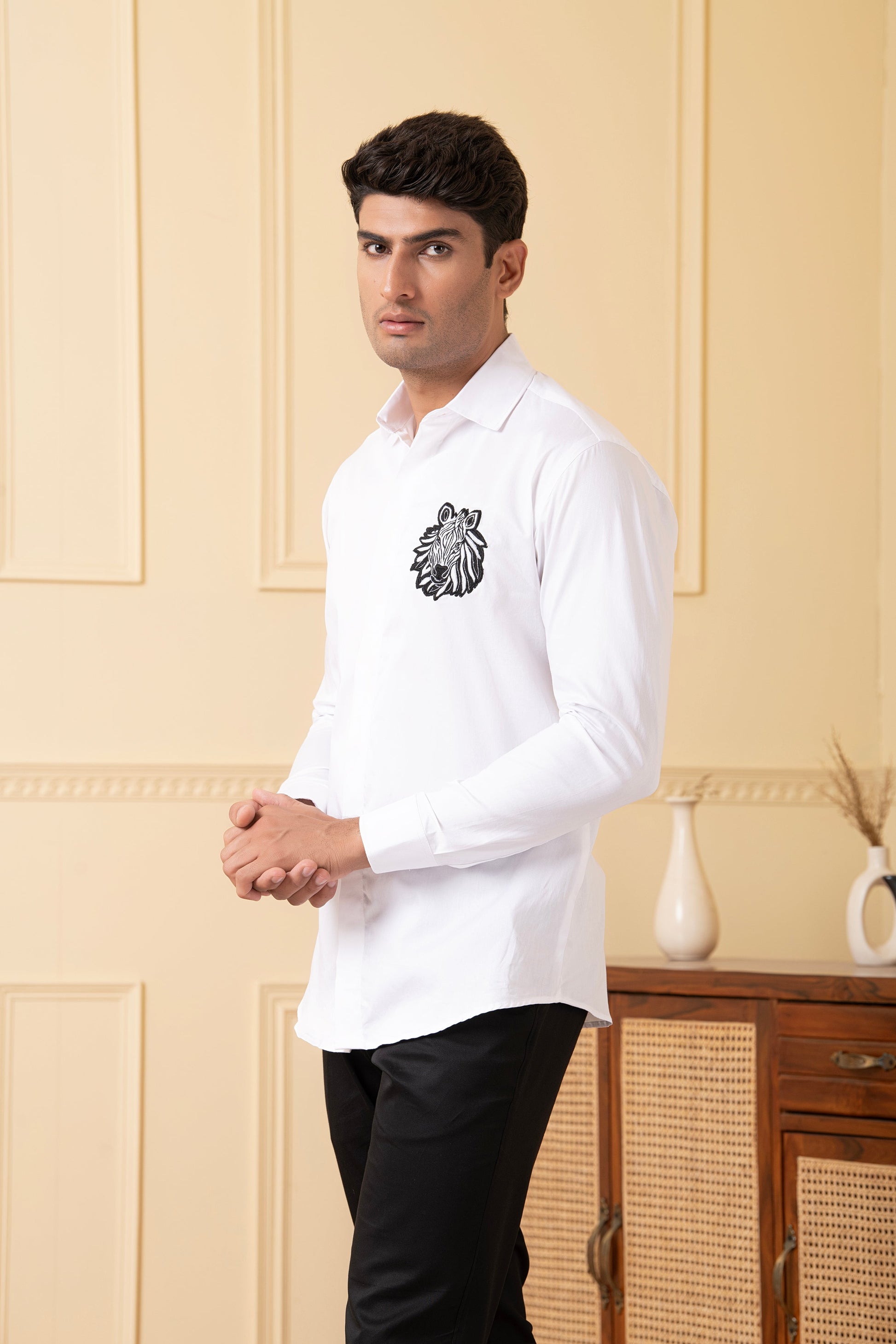 Zebra Embroidery White Shirt by Hilo Design  Grab2Buy Hilo Design Grab2Buy