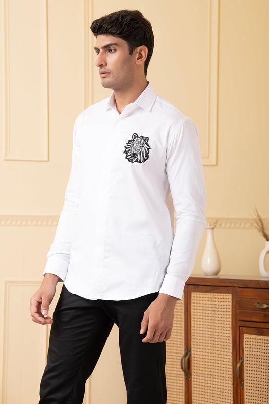 Zebra Embroidery White Shirt by Hilo Design  Grab2Buy Hilo Design Grab2Buy