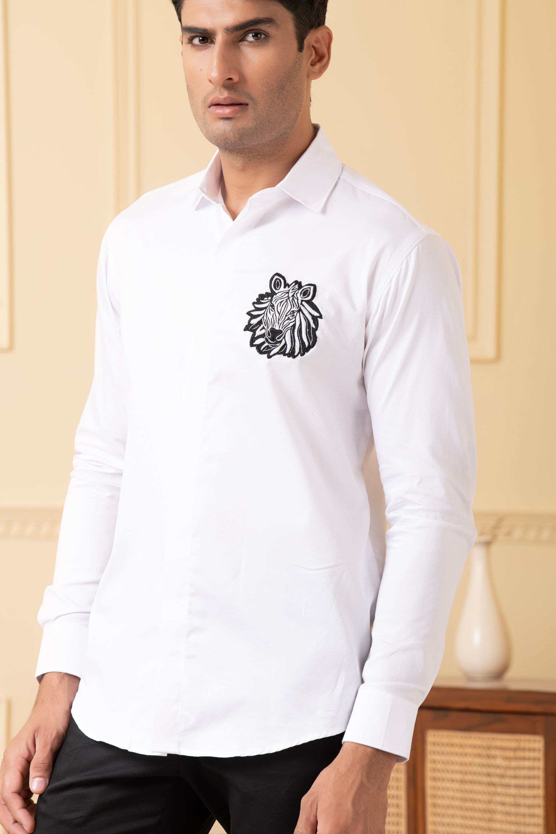 Zebra Embroidery White Shirt by Hilo Design  Grab2Buy Hilo Design Grab2Buy