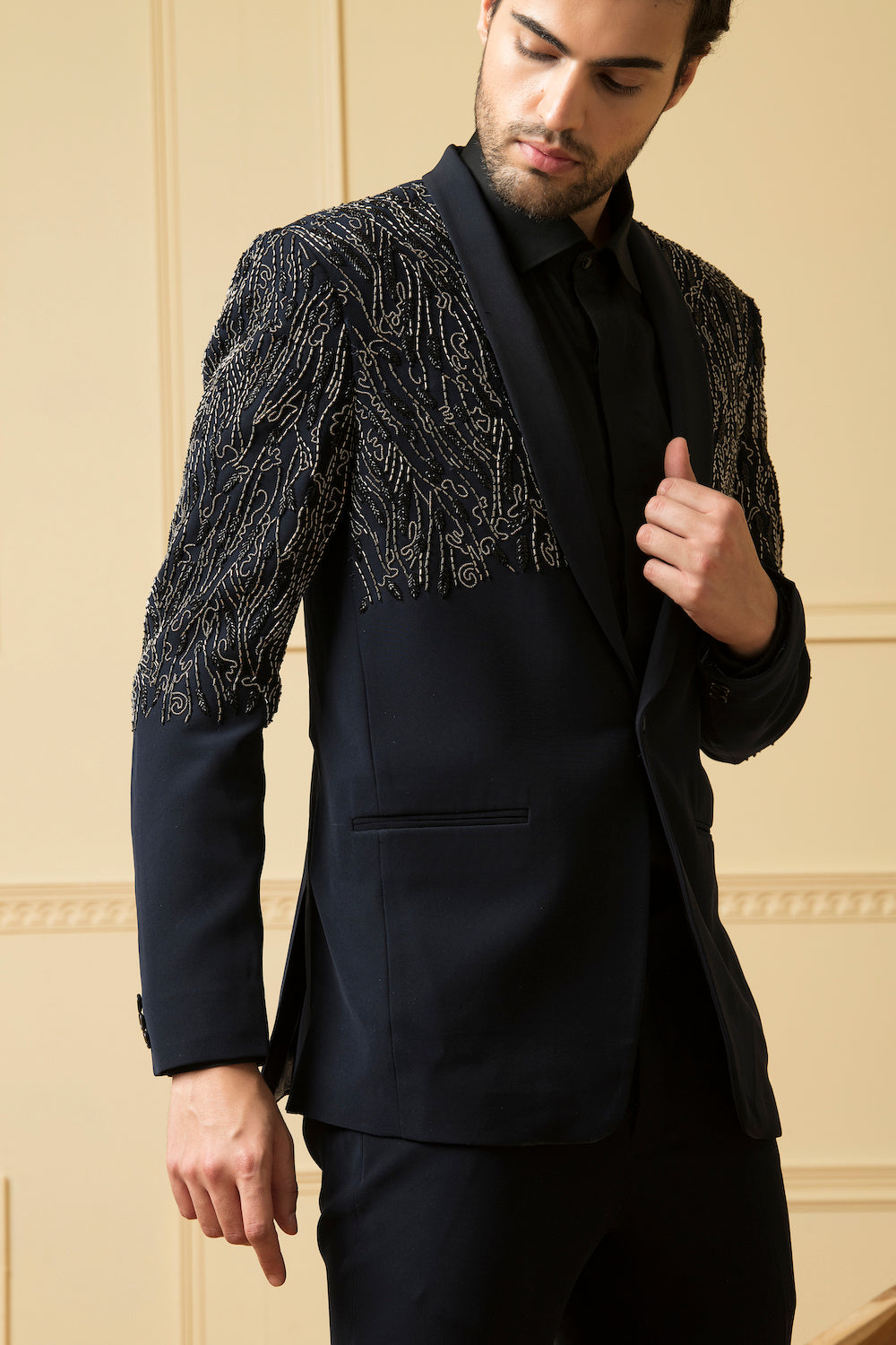 Blue Shawl Collar Blazer by Hilo Design