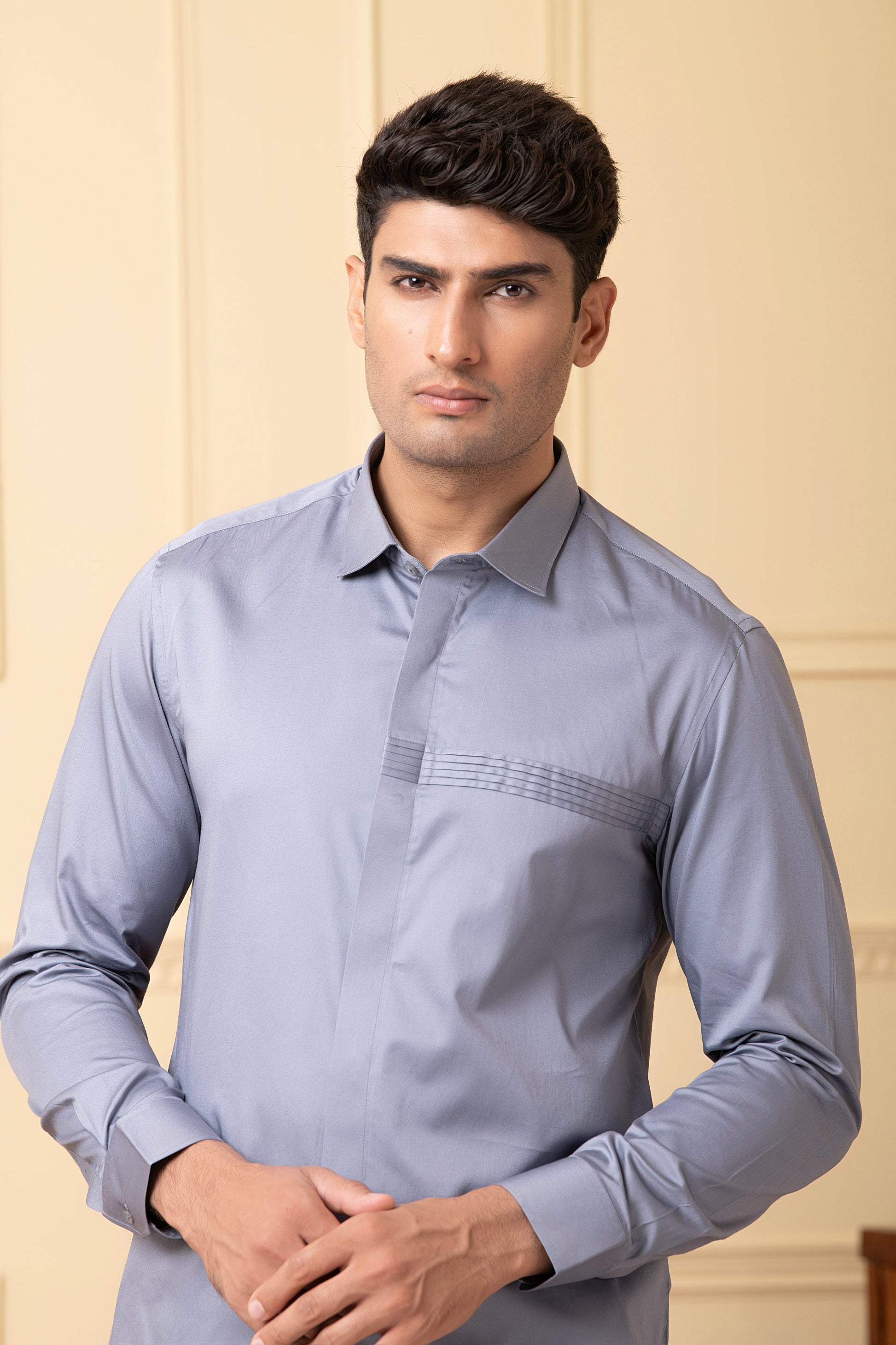 Ragic Grey Pintuck Shirt by Hilo Design