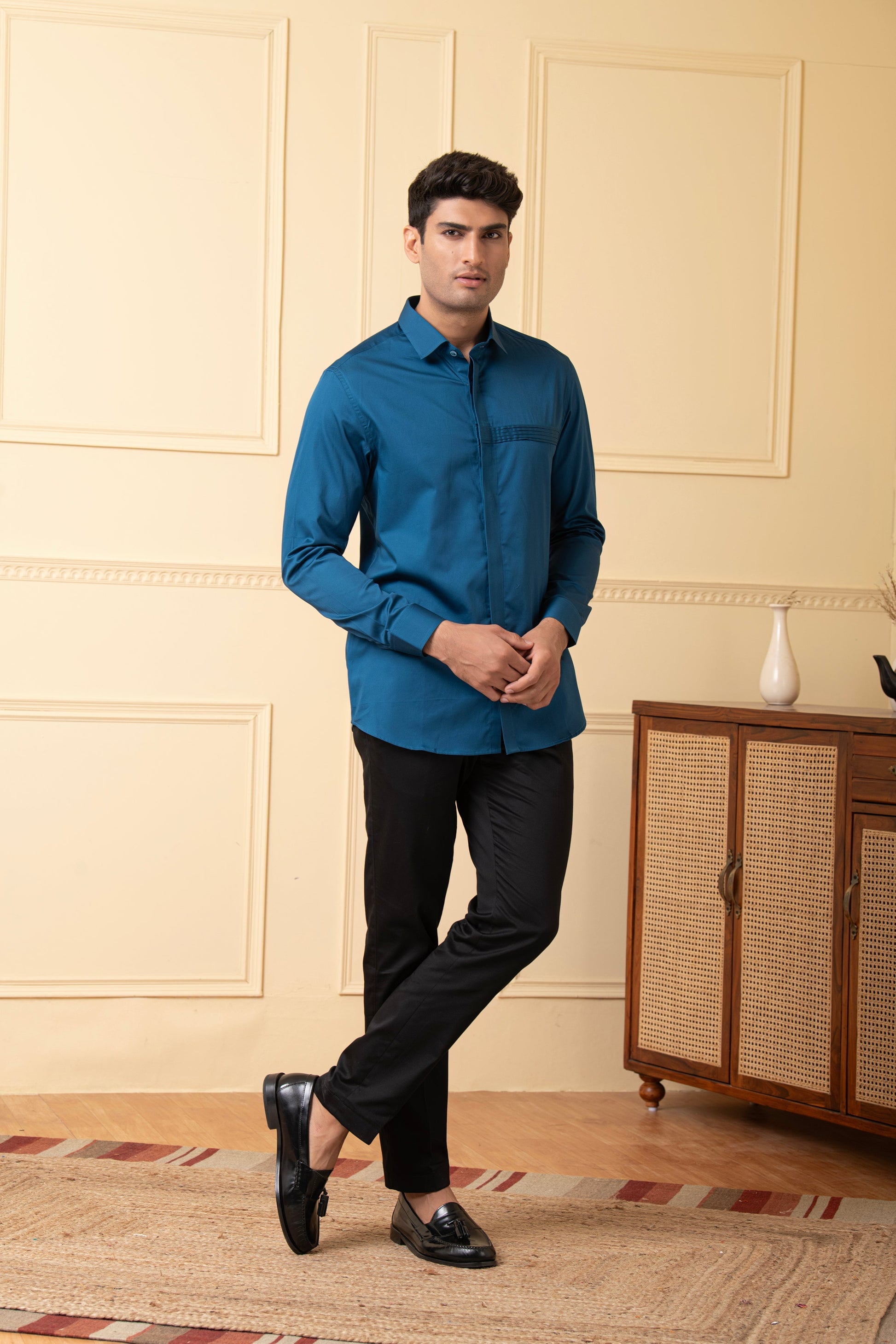 Ragic Blue Pintuck Shirt by Hilo Design