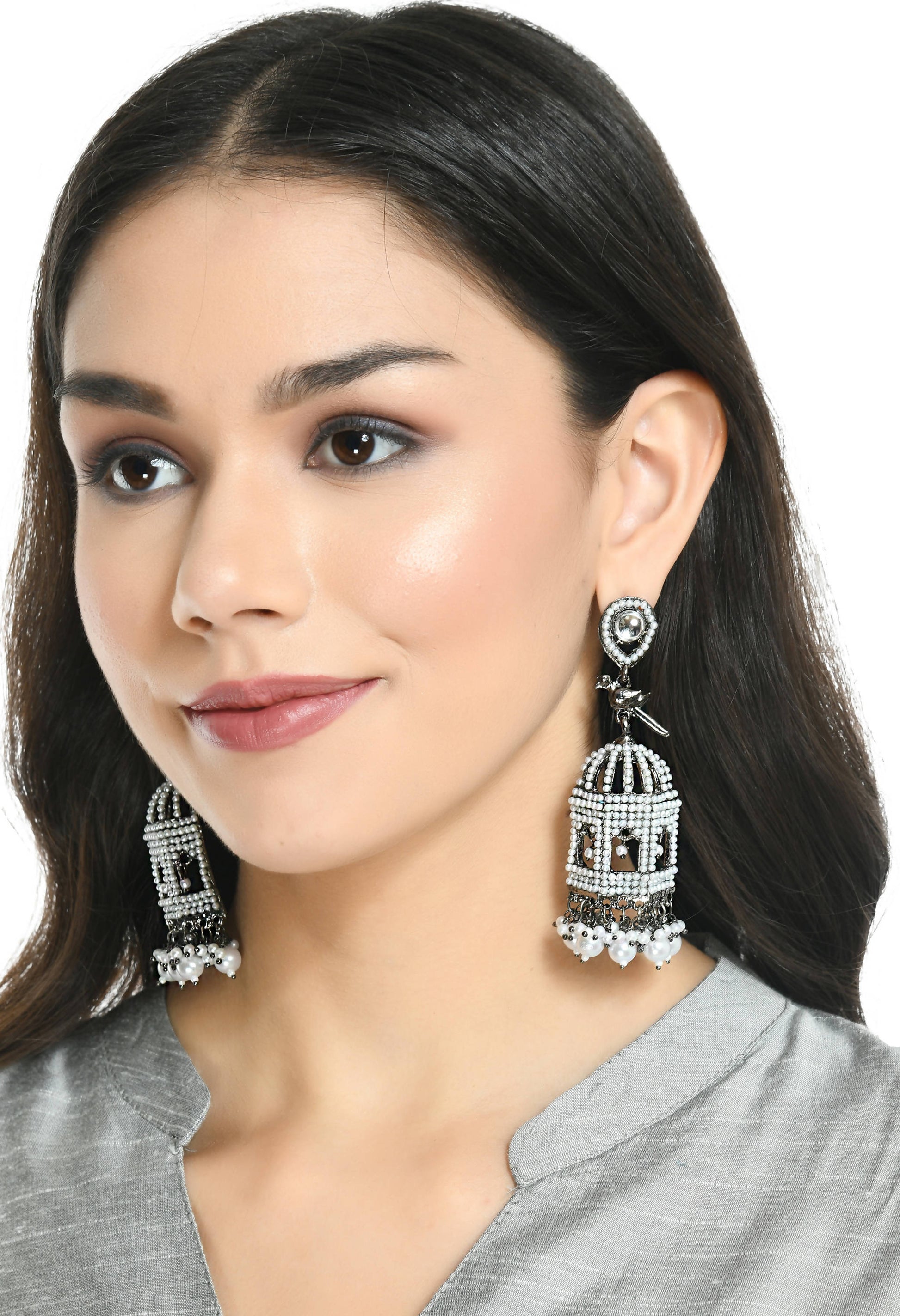 Mominos Fashion Johar Kamal Silver Color Bird Nest Earrings With Pearls - Grab2buy