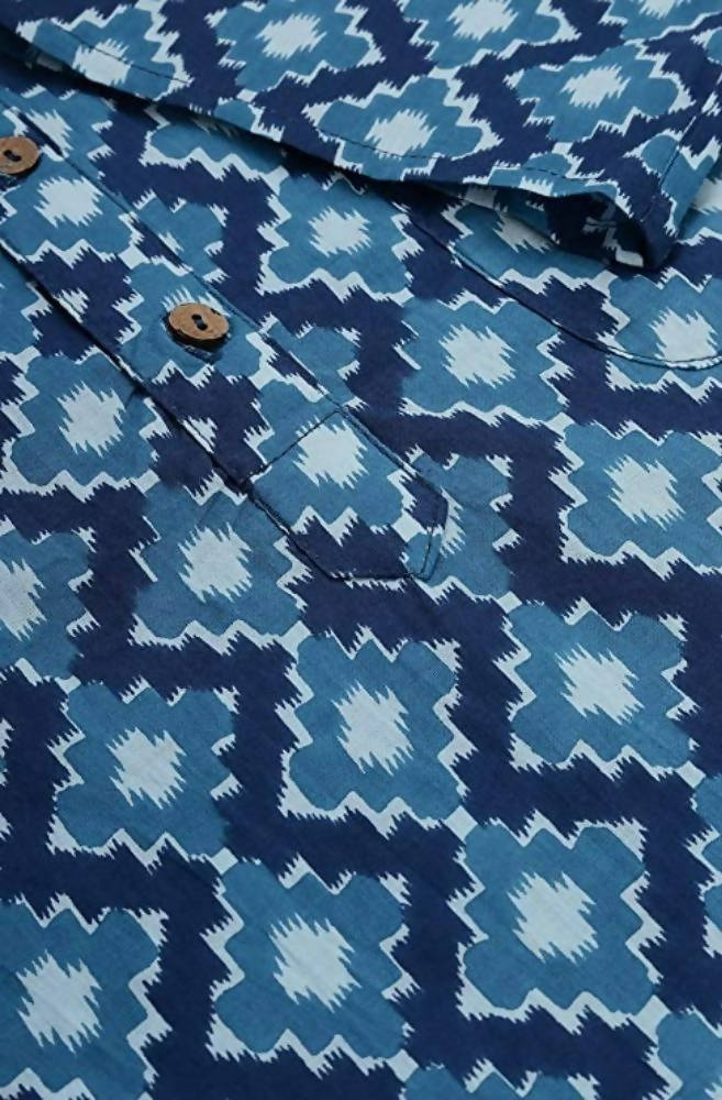 Janasya Men's Blue Cotton Kurta