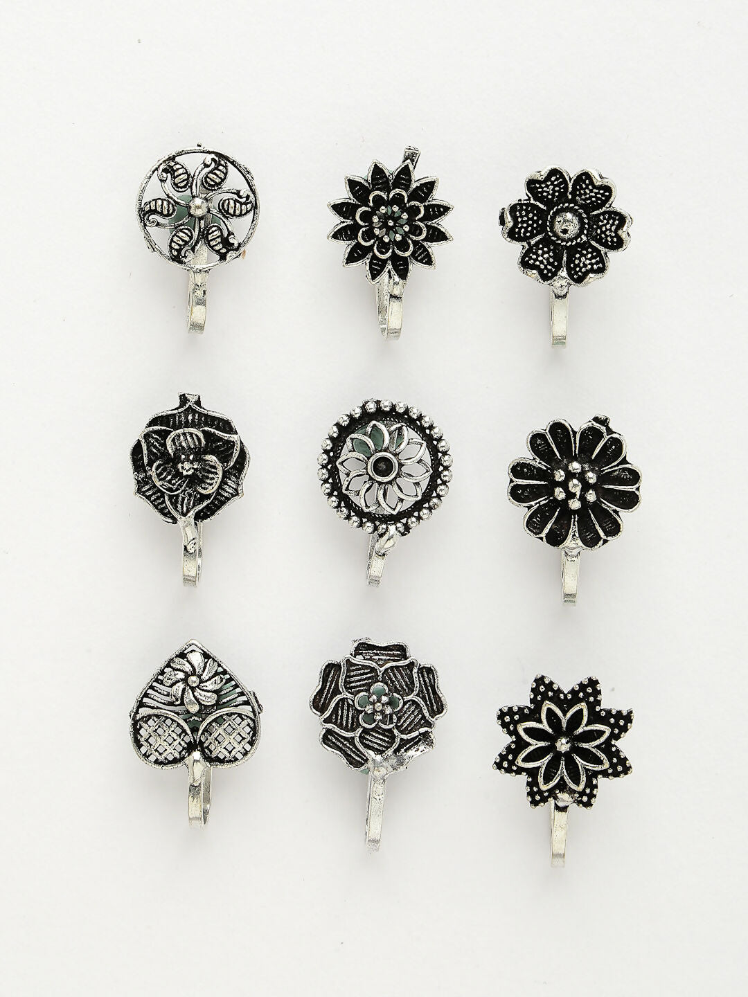 NVR Women's Set of 9 Silver-Plated German Silver Nose Pins 