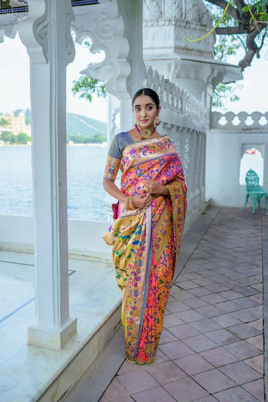 Aastha Fashion Peach Woven Paithani Silk Saree with Blouse - Grab2buy