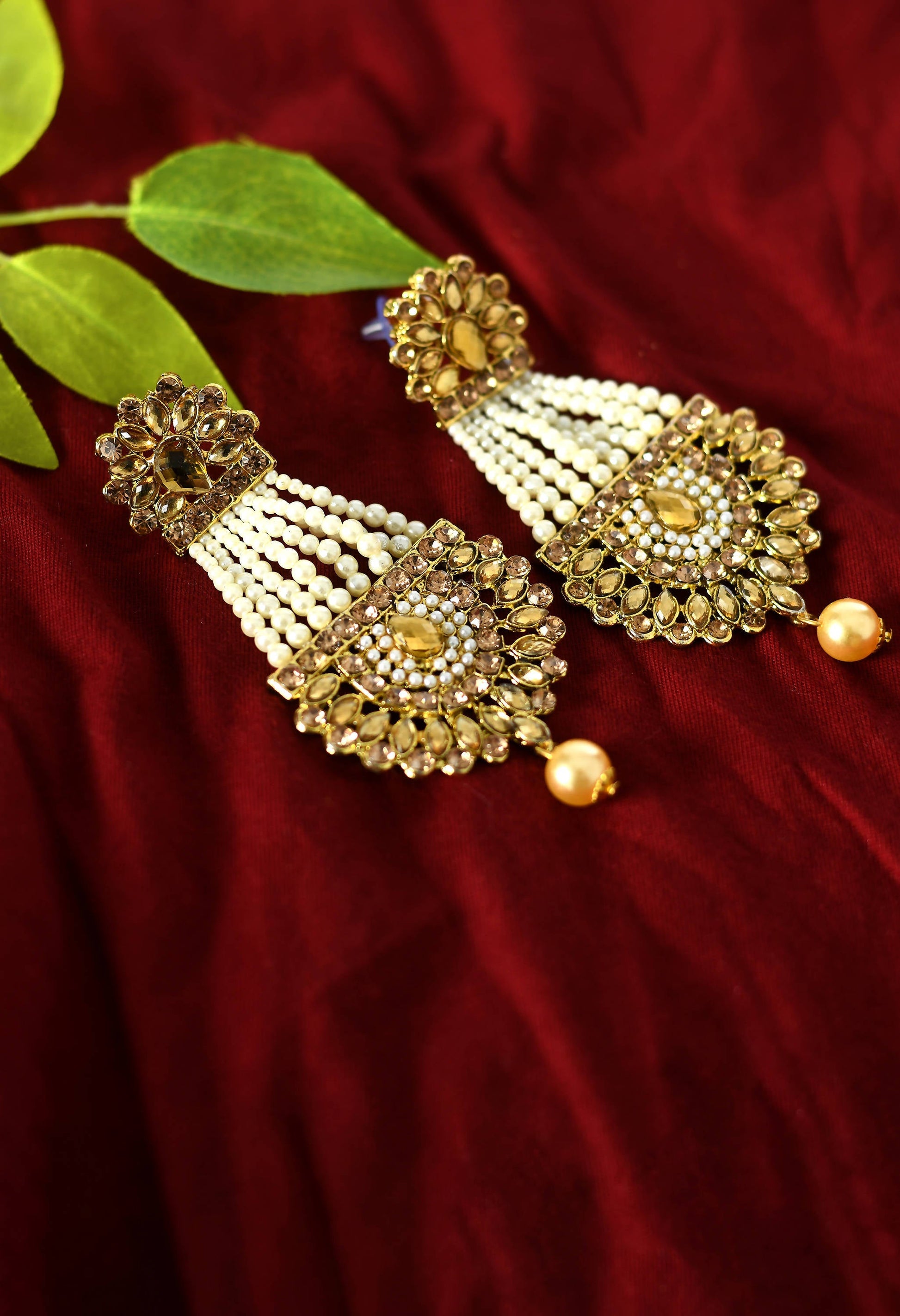 Mominos Fashion Johar Kamal Earrings With Kundan & Pearls Work - Grab2buy