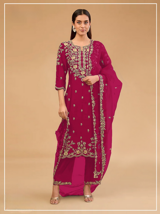 Anaita Maroon Vichitra Suit with Embroidered & Multi Thread Zari Work