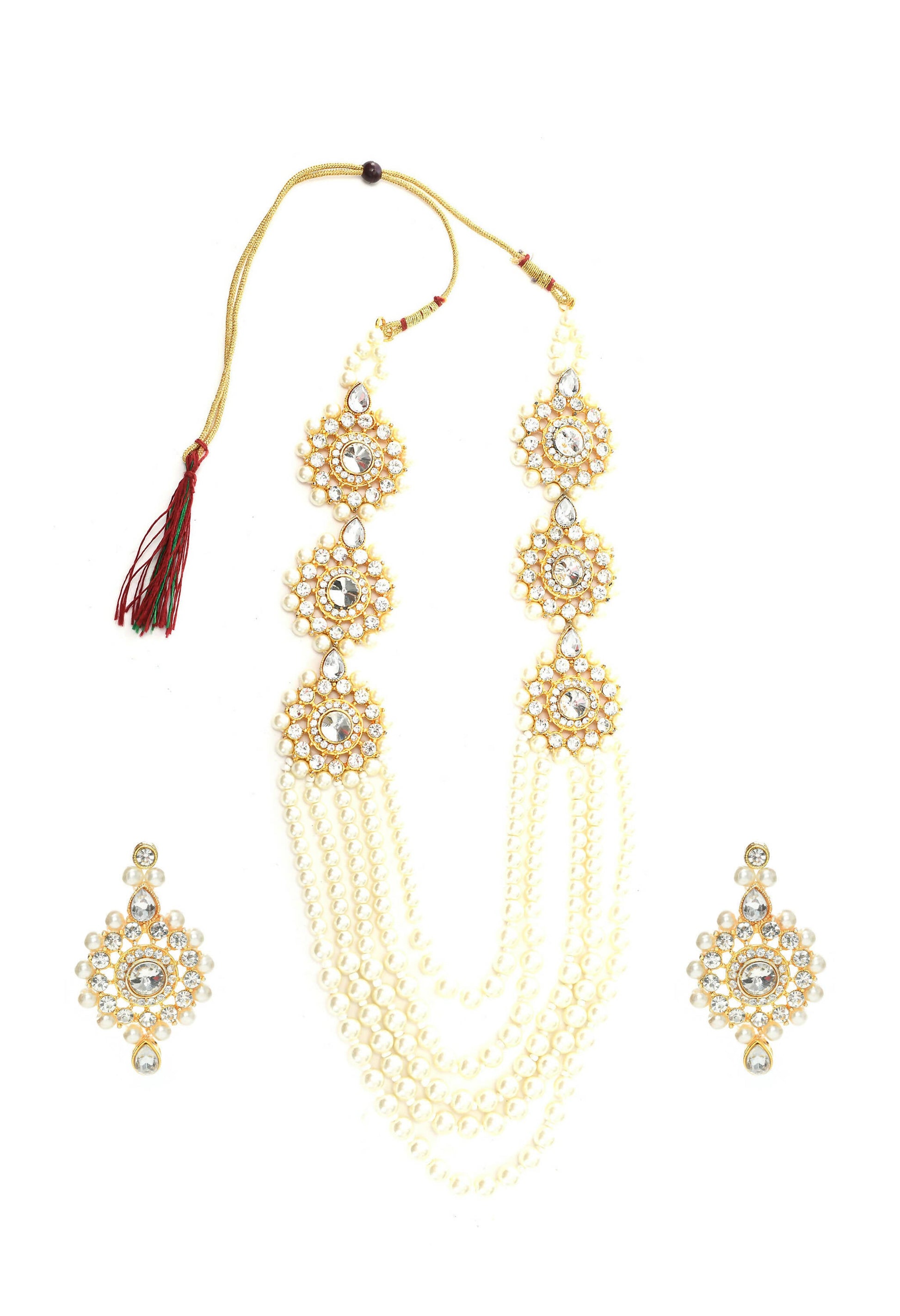 Mominos Fashion Johar Kamal Gold-Plated Rani Haar with Off white Pearls Jewellery Set - Grab2buy