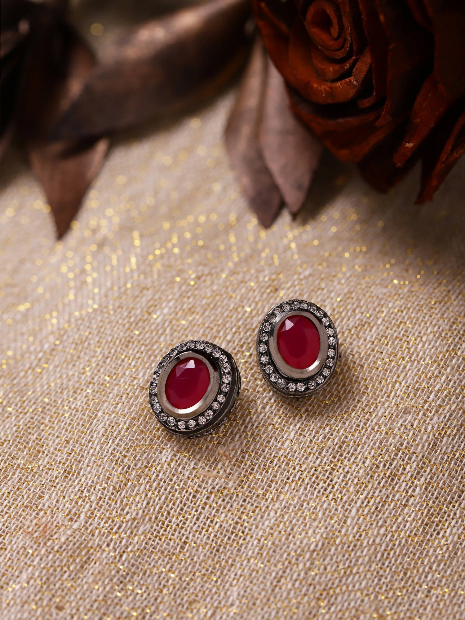 Pink Circular Studs Earrings - Ruby Raang - Grab2buy