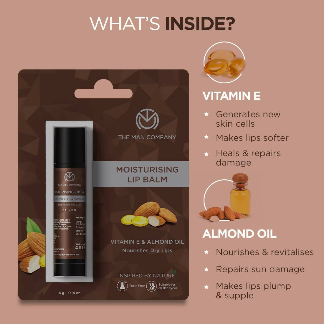 The Man Company Moisturising Lip Balm with Vitamin E, Almond Oil - Grab2buy