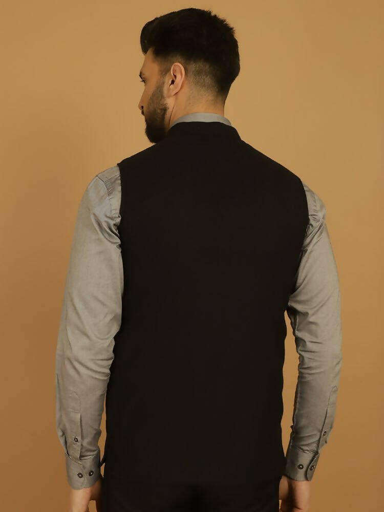 Even Apparels Pure Wool Nehru Jacket - Black 