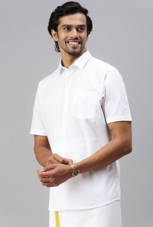 Ramraj Cotton Mens Half Sleeve White Shirt Plus Size - Breeze Cotton 
