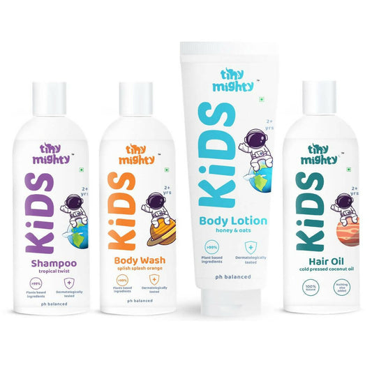 Tiny Mighty Plant Based And Natural Kids Shampoo, Body Lotion, Body Wash & Hair Oil Combo  Grab2Buy Tiny Mighty Grab2Buy