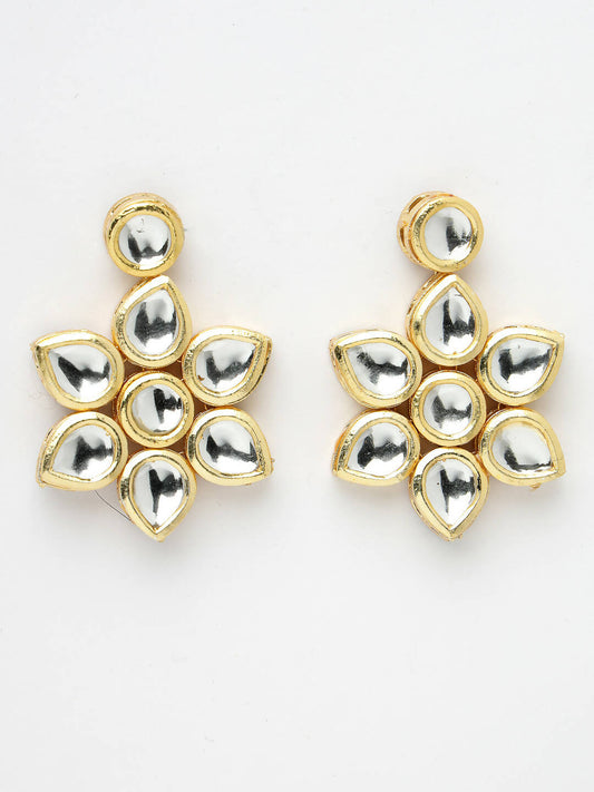 NVR Women's Gold-Plated Kundan 2 Layered Handcrafted Jewellery Sets With Drop Earrings - Grab2buy