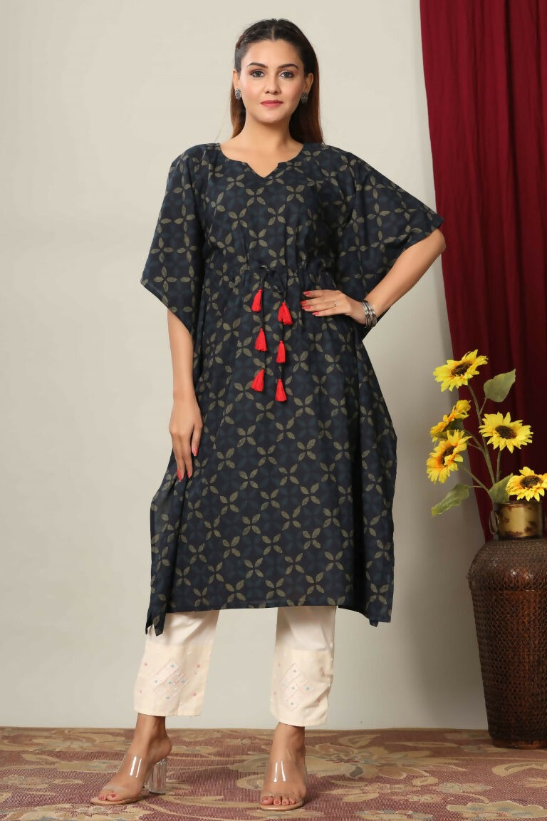 Miravan Women's Abstract Printed Cotton Kaftan Kurta