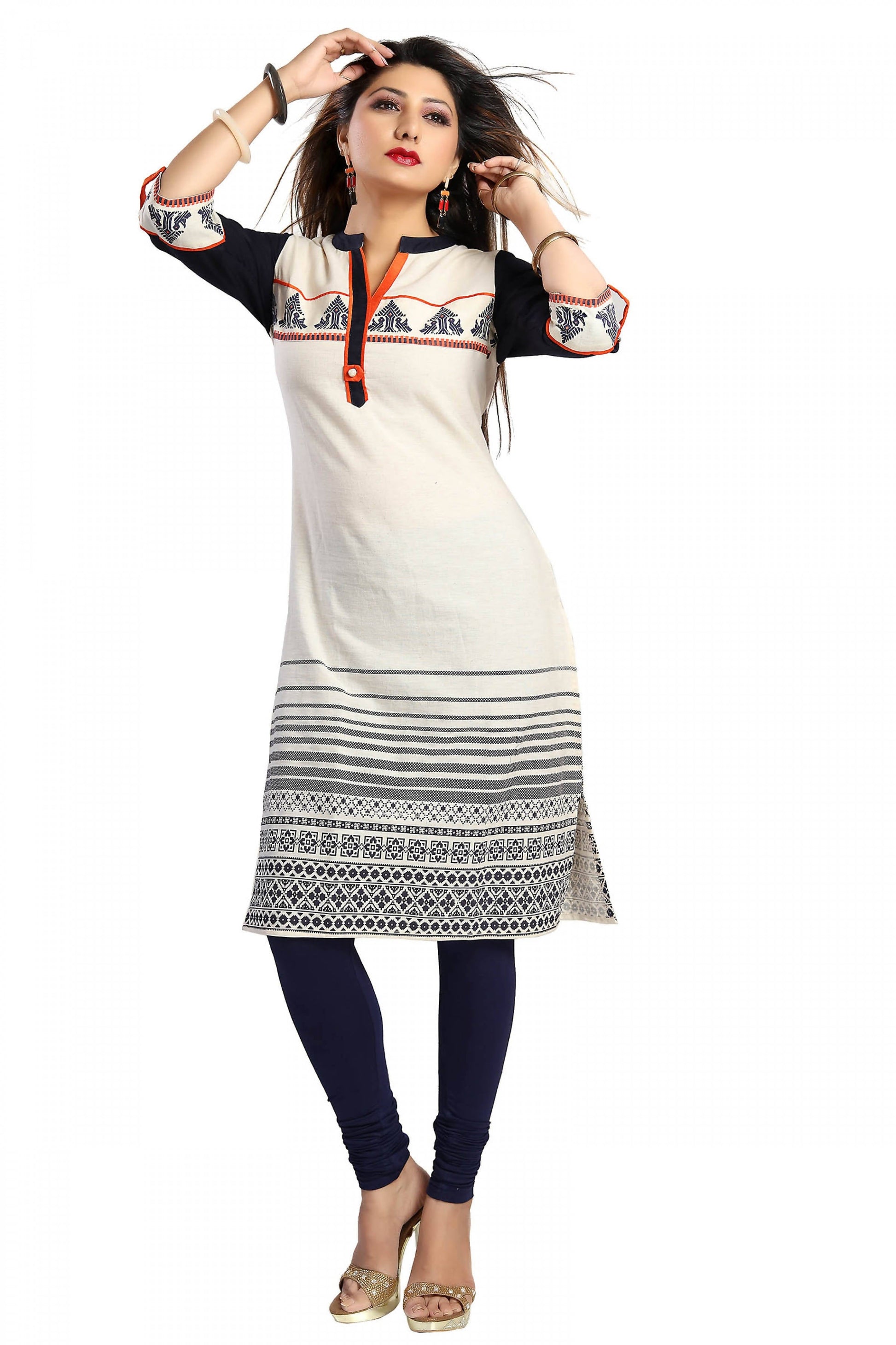 Snehal Creations Curiously Contemporary Cream Cotton Tunic With Print Design