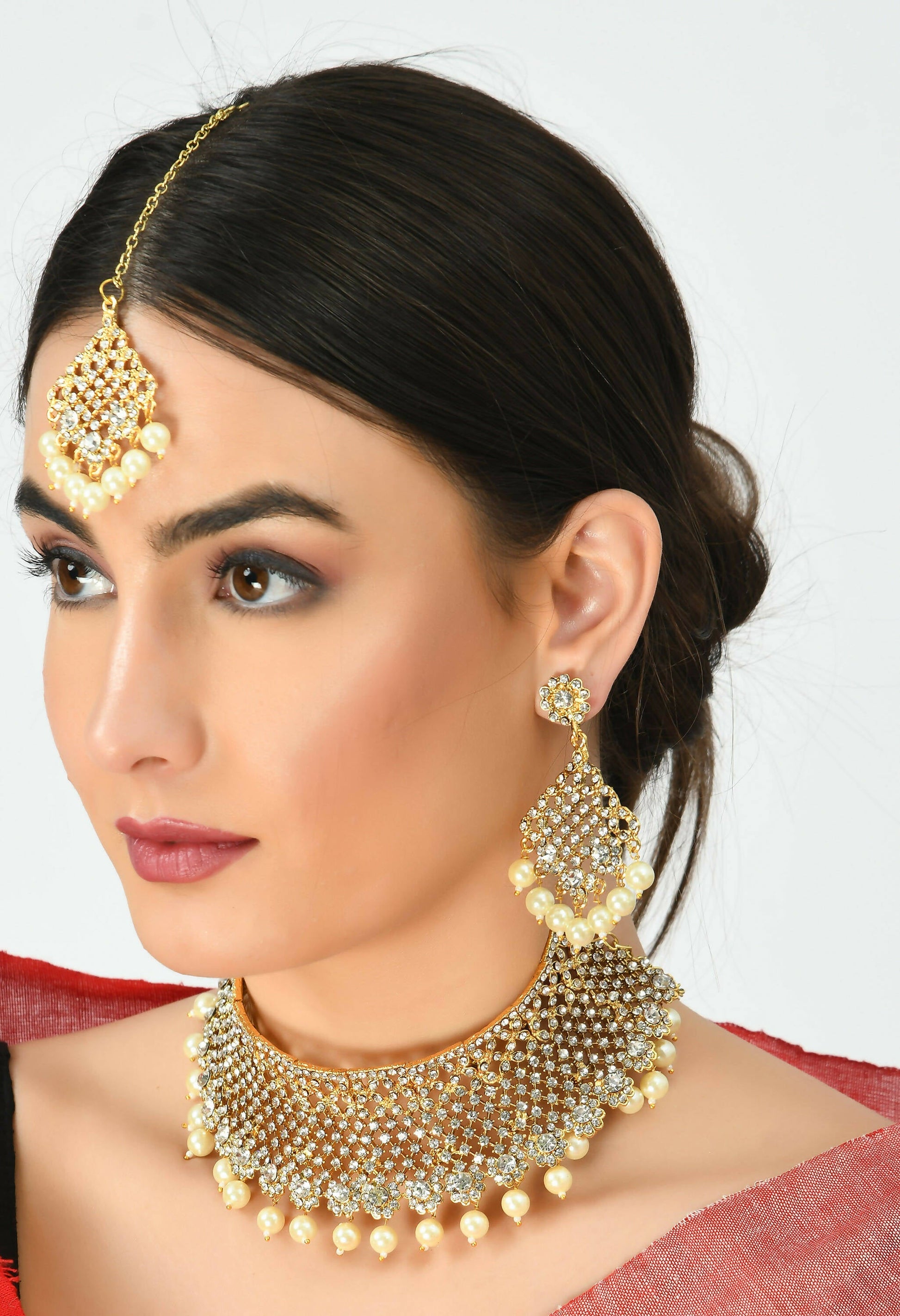 Mominos Fashion Johar Kamal Traditional Rajwadi Design Heavy Golden Necklace Set - Grab2buy