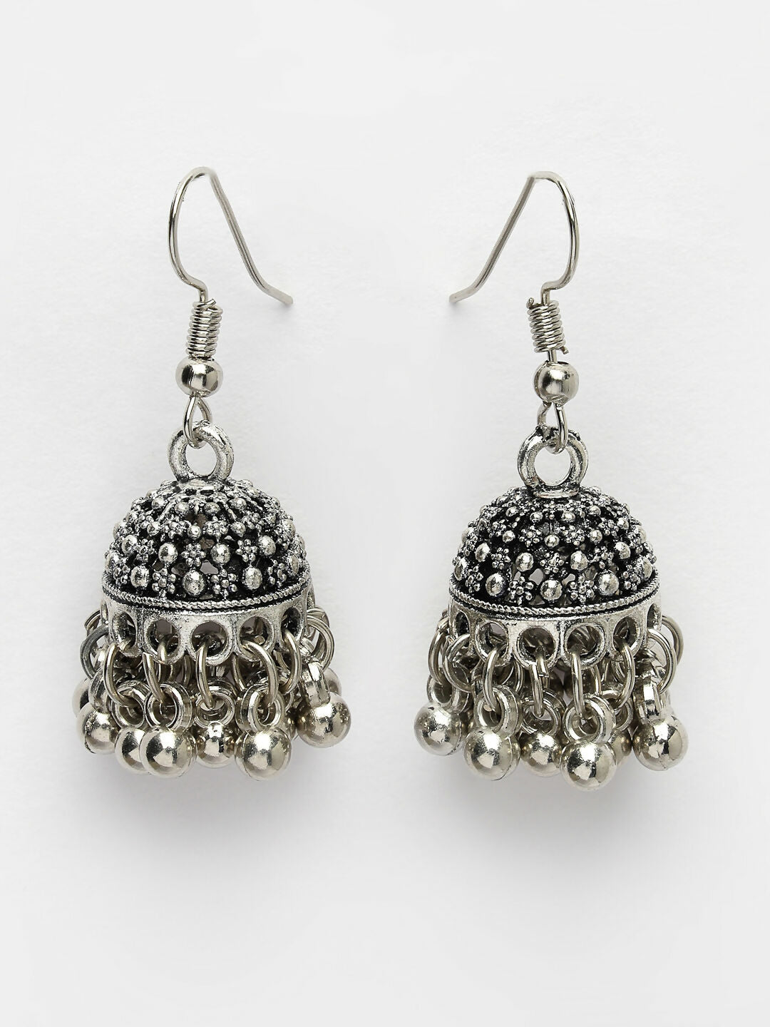 NVR Women's Silver-Toned German Silver Oxidised Dome Shaped Jhumka Earrings