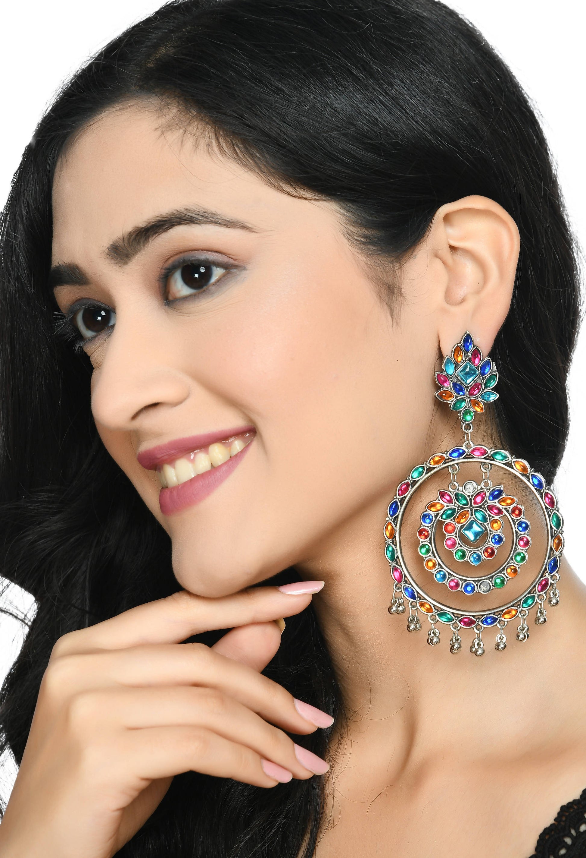 Mominos Fashion Johar Kamal Women's Multi Colour Kundan Circles Earrings 
