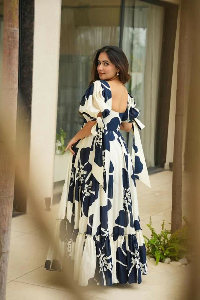 Aayaa Designer Cambric Cotton Printed Full Flaired Gown - Multi Color