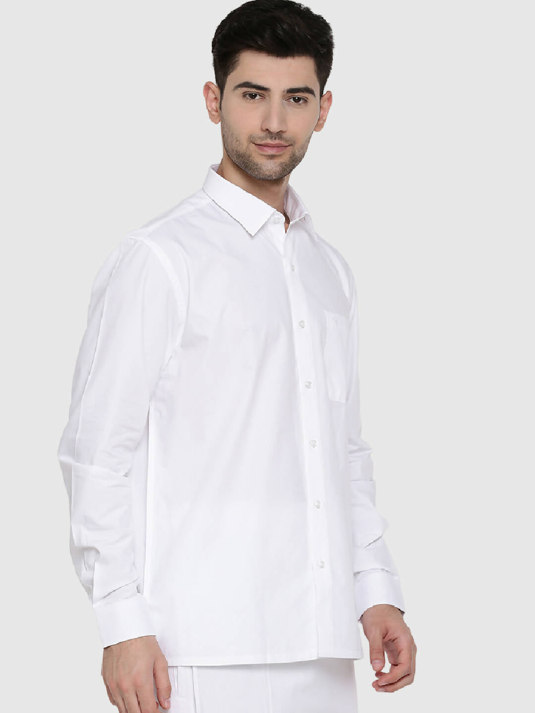 Ramraj Cotton Mens Full Sleeve Formal Poly Cotton White Shirt 