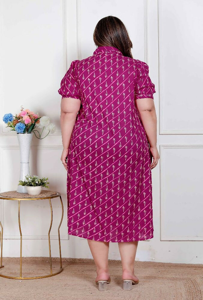 Miravan Plus Size Womens Magenta Floral Printed Cotton Dress With One Side Pocket