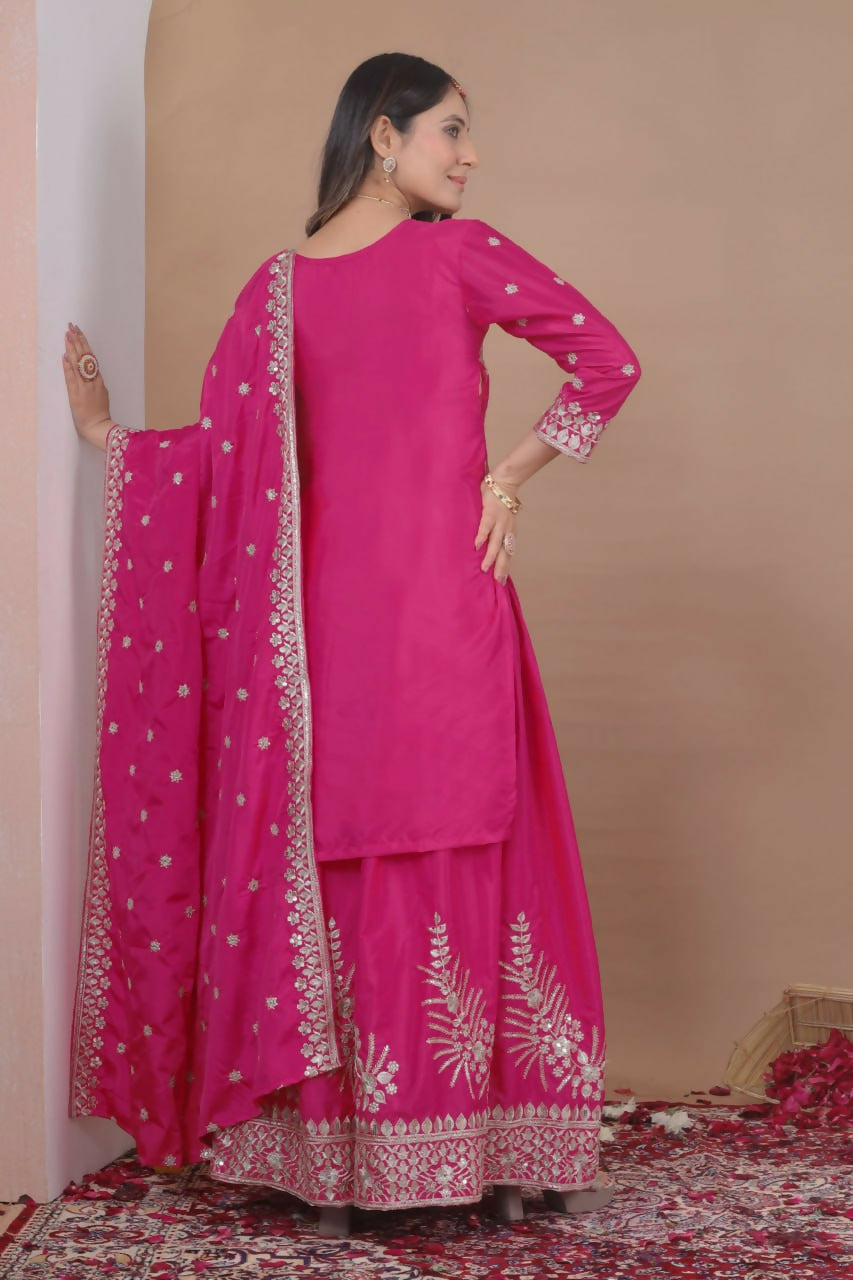 Teeya Creation Pink Color Natural Crepe Silk Wedding Wear Trending Salwar Suit