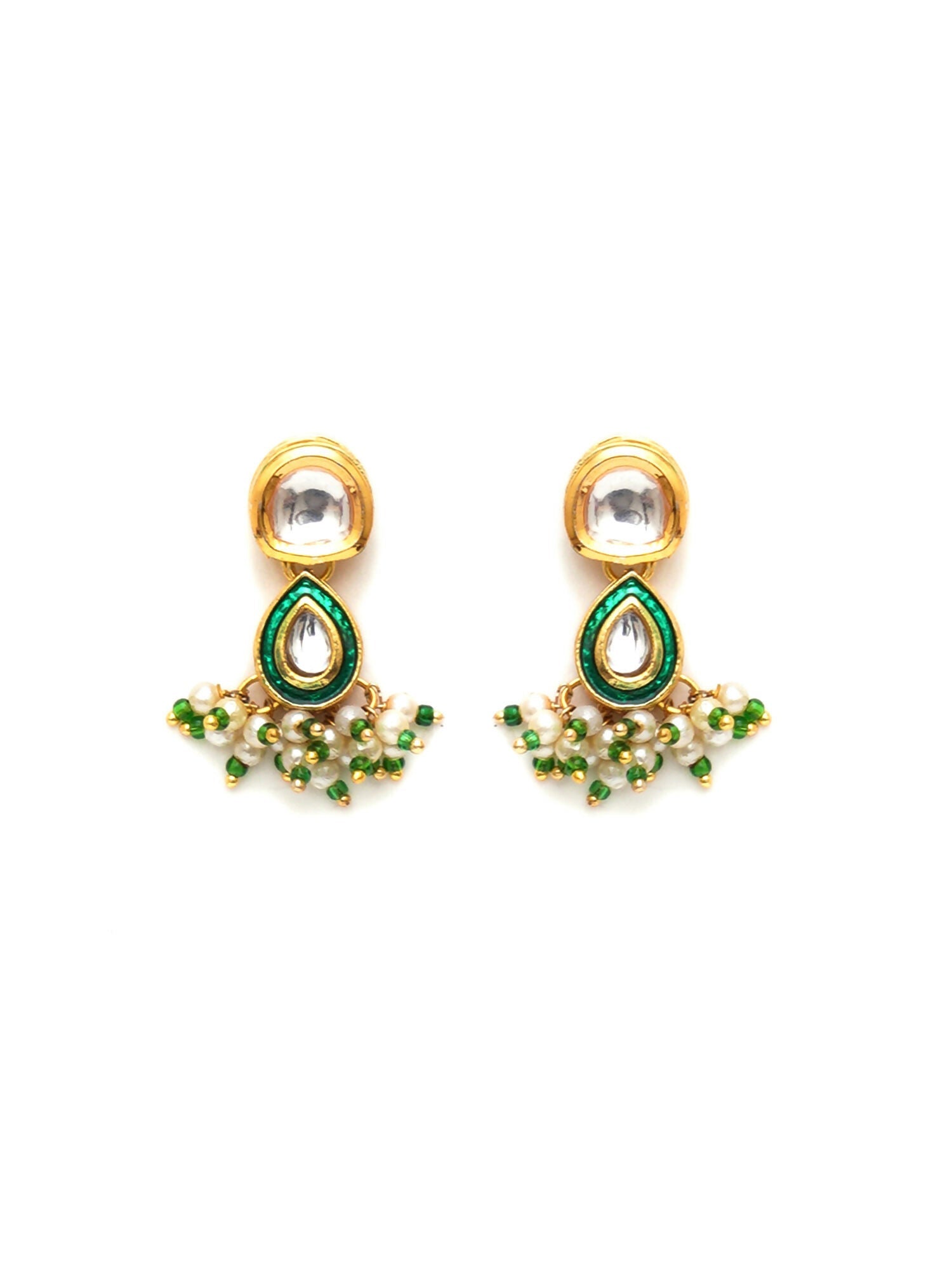 Dual Kundan Stone with Earrings (Gold) - Ruby Raang - Grab2buy